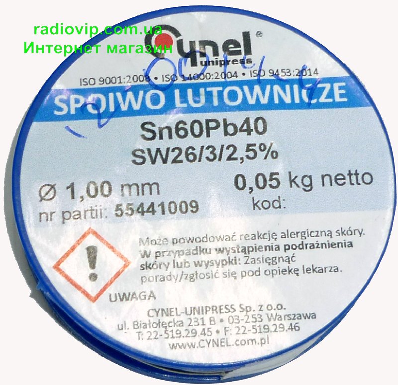 картинка Припой Sn-60% Pb-40% 1,00мм 0,050кг Cynel от интернет магазина Radiovip