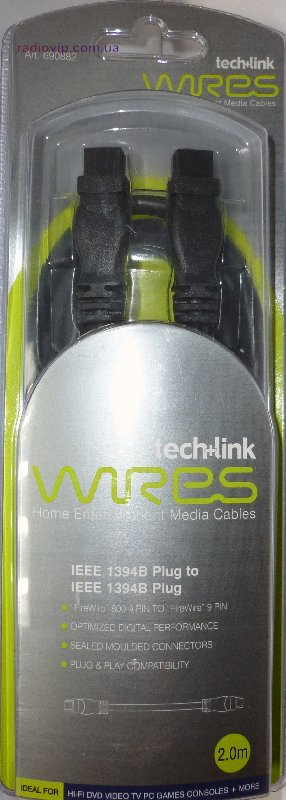 картинка Шнур Firewire IEEE 1394В(шт.9р -шт.9р), диам.-4мм. 2,0м. чёрный от интернет магазина Radiovip