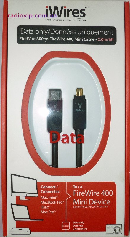 картинка Шнур Firewire IEEE 1394В(шт.4р -шт.9р), диам.-4мм. 2,0м. чёрный от интернет магазина Radiovip