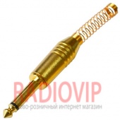 картинка Штекер 6,3 монo, металл, gold, с длинной пружиной от интернет магазина Radiovip