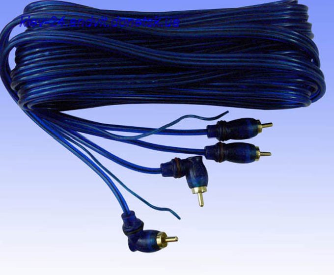 картинка Шнур соедин. 2RCA х 2RCA угл. gold прозр.-синий 3+1+3мм 5м. от интернет магазина Radiovip