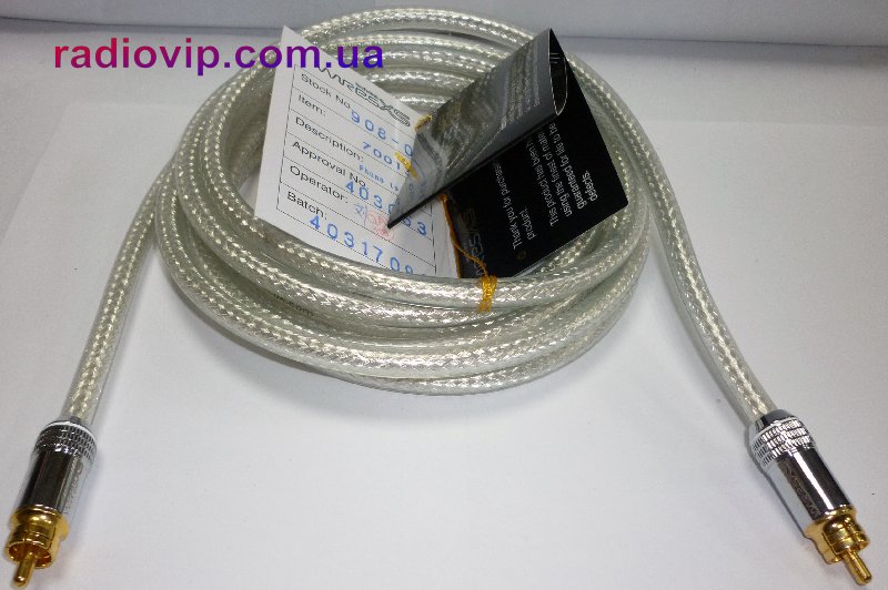 картинка Шнур соедин. 1RCA х 1RCA коаксиал, метал. gold, 5м от интернет магазина Radiovip