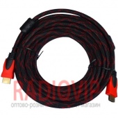 картинка Шнур HDMI (шт.- шт.) Vers.-1,4, gold, фильтр+ сетка, 10м, чёрно-красны от интернет магазина Radiovip