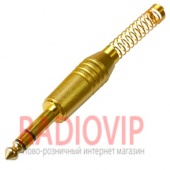 картинка Штекер 6,3 стерео, металл, gold, с длинной пружиной от интернет магазина Radiovip