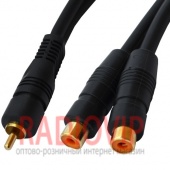 картинка Переходник шт.RCA- 2гн.RCA, co шнуром 0,2м, gold, чёрный от интернет магазина Radiovip