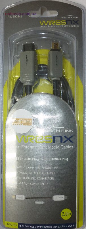 картинка Шнур Firewire IEEE 1394В(шт.4р -шт.9р), диам.-4мм. 2,0м. чёрный от интернет магазина Radiovip