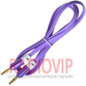 картинка Шнур шт.3,5стерео- шт.3,5стерео, плоский, gold, 1м., фиолетовый от интернет магазина Radiovip