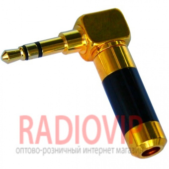 картинка Штекер 3,5мм стерео, угловой, HQ, gold, чёрный, металл. корпус от интернет магазина Radiovip