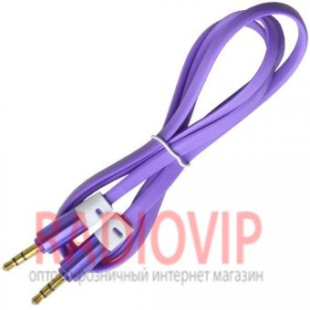картинка Шнур шт.3,5стерео- шт.3,5стерео, плоский, gold, 1м., фиолетовый от интернет магазина Radiovip