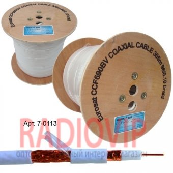 картинка Кабель RG-6 (1.02Cu+4,8PE+CU foil+96x0.12Cu), белый, на дер.кат., 305м от интернет магазина Radiovip