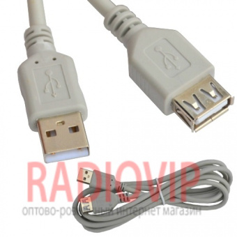картинка Удлинитель USB (шт.A- гн.А), version 2,0, диам.-3.5мм, 1,8м., серый от интернет магазина Radiovip