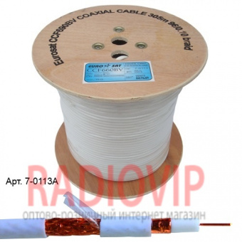 картинка Кабель RG-6 (1,02CU+4.7PE+CU foil+96/0,12CCA+PET), диам-7мм,белый,305 от интернет магазина Radiovip