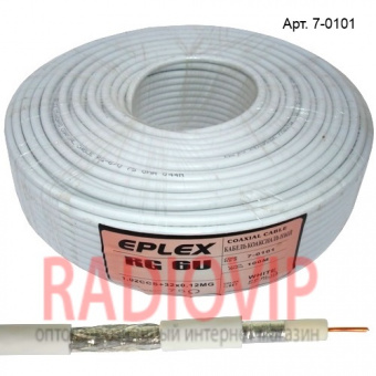 картинка Кабель RG-6 (1,0CCS+4.6PE+32/0,12AL-MG), диам-6,5мм, белый, 100м от интернет магазина Radiovip