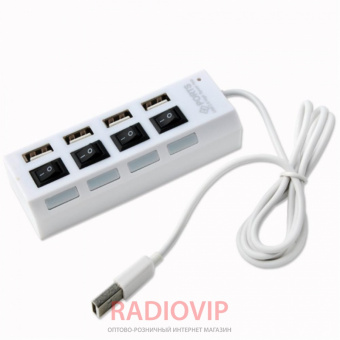 картинка Хаб USB 2.0 4 порта с переключателями на каждый порт, White, 480Mbts High Speed от интернет магазина Radiovip