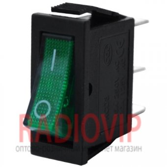 картинка Переключ. с подсветкой узкий IRS-101-1С (ON-OFF), 3pin, 15A, зелёный от интернет магазина Radiovip