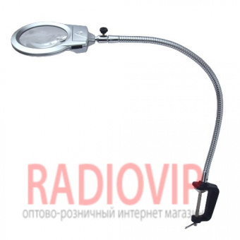 картинка Лупа-лампа с LED подсветкой на струбцине, круглая, 2.25Х+5Х, диам-107мм+26мм, MG15124-B от интернет магазина Radiovip