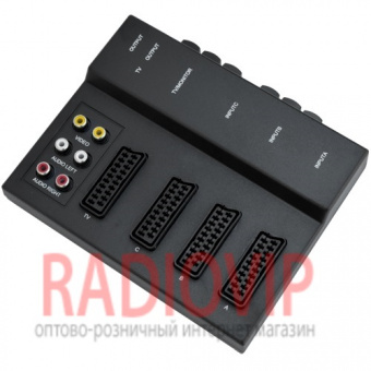 картинка Переходник 4гн.Скарт(21р.) -6гн.RCA +6перекл. корпус пластик от интернет магазина Radiovip