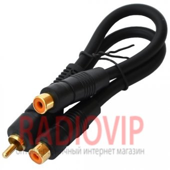 картинка Переходник шт.RCA- 2гн.RCA, co шнуром 0,2м, gold, чёрный от интернет магазина Radiovip