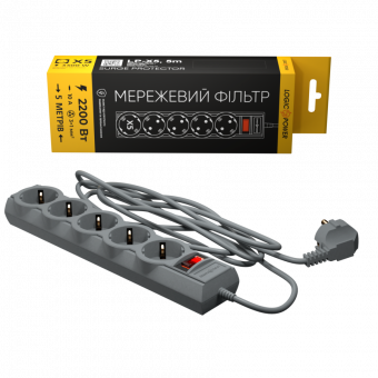 картинка Сетевой фильтр LogicPower LP-X5 PREMIUM, 5 m Grey (3520Вт) от интернет магазина Radiovip