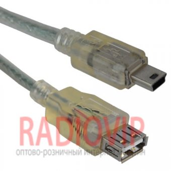 картинка Шнур гн.USB А -шт.mini USB 5pin, v2.0, диам.-5мм., 1,5м., прозрачный от интернет магазина Radiovip