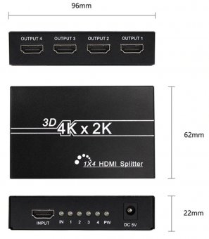 картинка Сплитер HDMI (1гн. HDMI- 4гн. HDMI) Full Version 1.4 HD-SP104N от интернет магазина Radiovip
