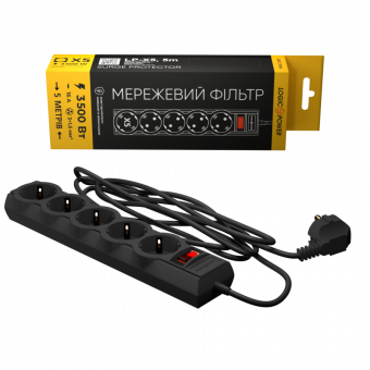 картинка Сетевой фильтр LogicPower LP-X5 PREMIUM, 5 m Black (3520Вт) от интернет магазина Radiovip