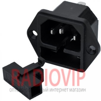 картинка Штекер сетевой 3pin, монтажный, с предохранителем, корпус пластик от интернет магазина Radiovip