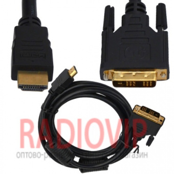 картинка Шнур шт.HDMI- шт.DVI диам.-6,0мм., gold, в блистере, 2м., чёрный от интернет магазина Radiovip