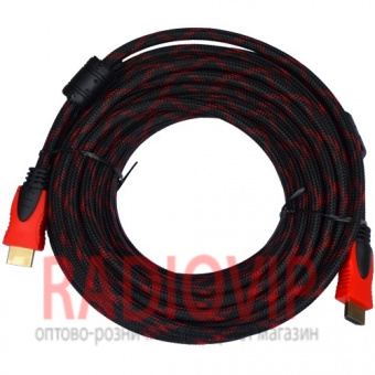 картинка Шнур HDMI (шт.- шт.) Vers.-1,4, gold, фильтр+ сетка, 10м, чёрно-красны от интернет магазина Radiovip