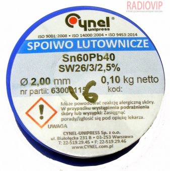картинка Припой Cynel ПОС-60 Sn-60% Pb-40% 2,0мм 0,100кг Cynel от интернет магазина Radiovip