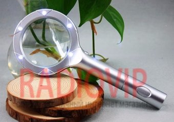 картинка Ручная лупа с LED подсветкой, 4X увеличение, диаметр 65 мм, Magnifier 8B-1 от интернет магазина Radiovip
