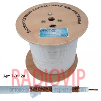 картинка Кабель RG-6 (1,02CU+4.7PE+CU foil+64/0,12CCA+PET), диам-7мм,белый,305м от интернет магазина Radiovip