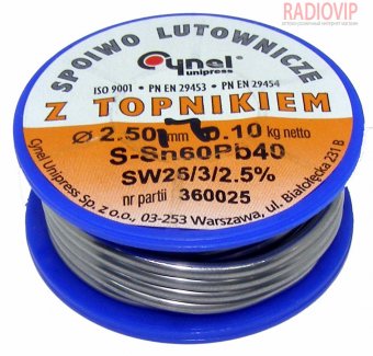 картинка Припой Cynel ПОС-60 Sn-60% Pb-40% 2,5мм 0,100кг Cynel от интернет магазина Radiovip