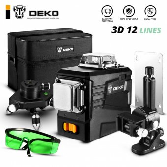 картинка Лазерный уровень 3D DEKO LL12-HVGL ЗЕЛЕНЫЙ ЛУЧ 12 линий от интернет магазина Radiovip