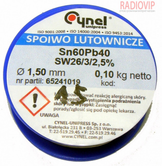 картинка Припой Cynel ПОС-60 Sn-60% Pb-40% 1,50мм 0,100кг Cynel от интернет магазина Radiovip