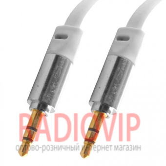 картинка Шнур шт.3,5стерео- шт.3,5стерео, плоский, gold, 1м., белый от интернет магазина Radiovip