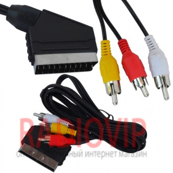 картинка Шнур шт.Скарт- 4RCA металл gold, диам.-8мм.1,2м, в блистере от интернет магазина Radiovip