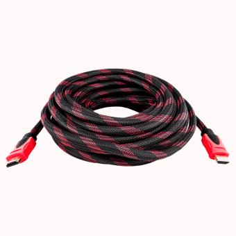 картинка Шнур HDMI (шт.- шт.) Vers.-1,4, gold, фильтр+ сетка, 5м, чёрно-красный от интернет магазина Radiovip