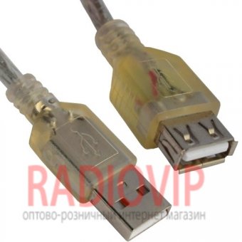 картинка Удлинитель USB (шт.A- гн.А), version 2,0, диам.-5мм, 0,8м, прозрачн. от интернет магазина Radiovip