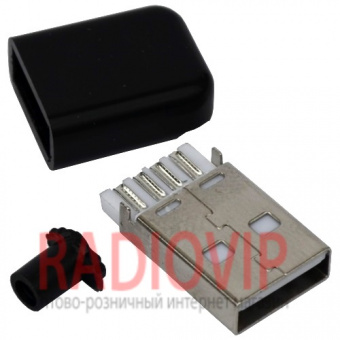 картинка Штекер USB тип A, под шнур, бакелит, чёрный от интернет магазина Radiovip