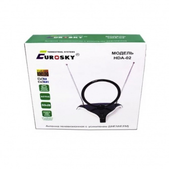 картинка Антенна DVB-T2 Комнатная Eurosky HDA-02 всеволновая с усилителем и выносным блоком питания МВ/ДМВ/FM от интернет магазина Radiovip