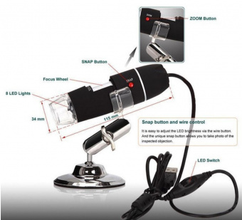 картинка Портативный USB микроскоп цифровой Magnifier 1600x от интернет магазина Radiovip