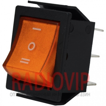 картинка Переключатель широкий с подсв. IRS-203-1C ON-OFF-ON, 6pin, 15A, жёлтый от интернет магазина Radiovip