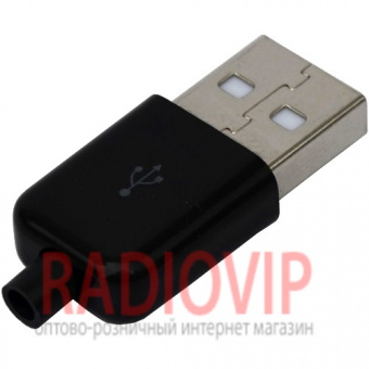 картинка Штекер USB тип A, под шнур, бакелит, чёрный от интернет магазина Radiovip