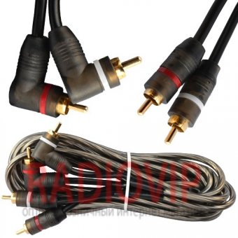картинка Шнур соедин. 2RCA х 2RCA угл., gold, диам.-5+5мм, прозр., 5м. в блист. от интернет магазина Radiovip