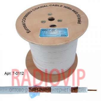 картинка Кабель RG-6 (1.02Cu+4,8PE+CU foil+64x0.12Cu), белый, на дер.кат., 305м от интернет магазина Radiovip