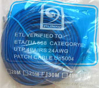 картинка Патч-корд литой UTP, RJ45, кат. 5Е, 30 m от интернет магазина Radiovip
