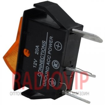 картинка Переключатель с подсветкой ASW-09D ON-OFF, 3pin, 12V, 20А, жёлтый от интернет магазина Radiovip