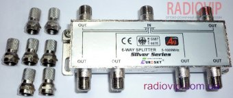 картинка Splitter 6 way  EUROSKY  в короб. + F разъемы от интернет магазина Radiovip