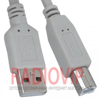 картинка Шнур USB (шт.A- шт.В), version 2,0, диам.-3.5мм, 5м., серый от интернет магазина Radiovip